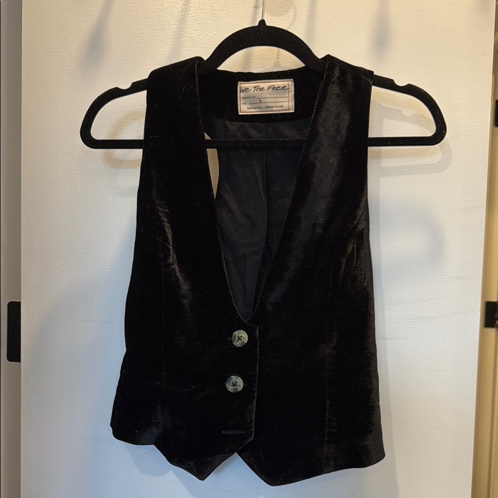 We The Free Black Velvet Buttoned Vest